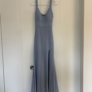 Elegant Slate Light Blue Prom Evening Dress with Thigh Slit